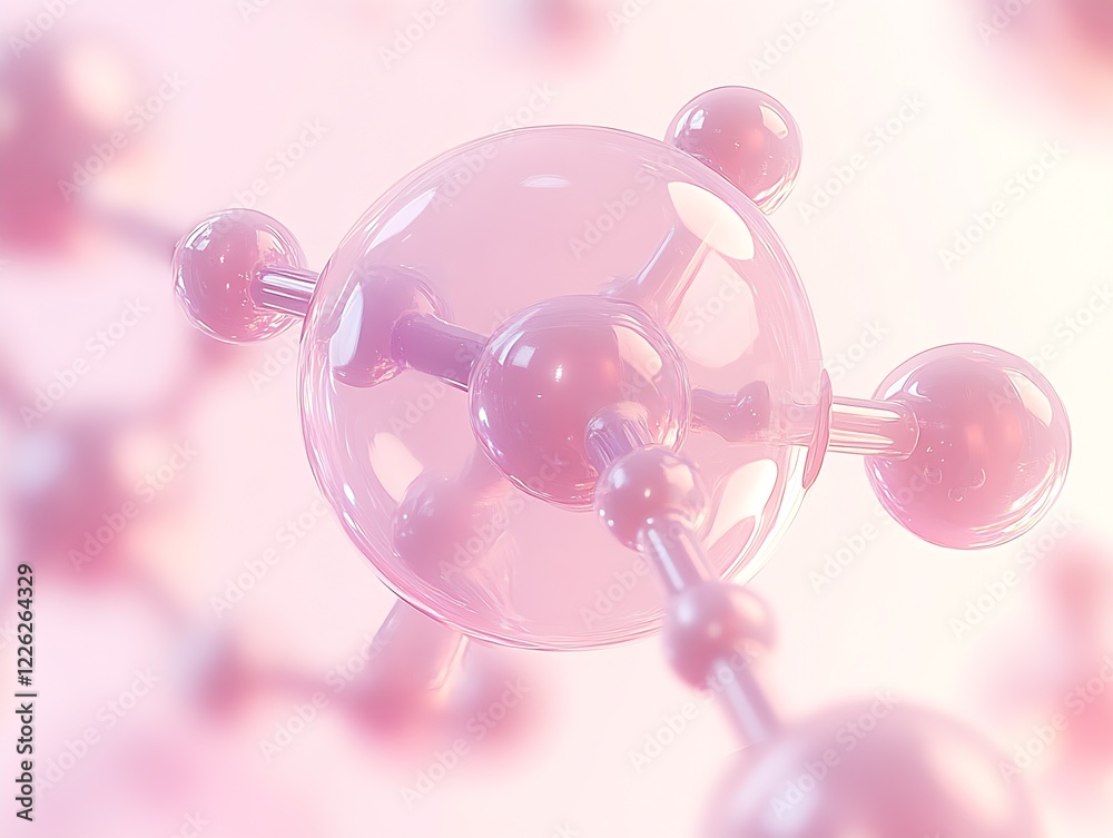 Poster Abstract pink molecule structure with soft focus and ambient lighting highlighting atomic connections : Generative AI