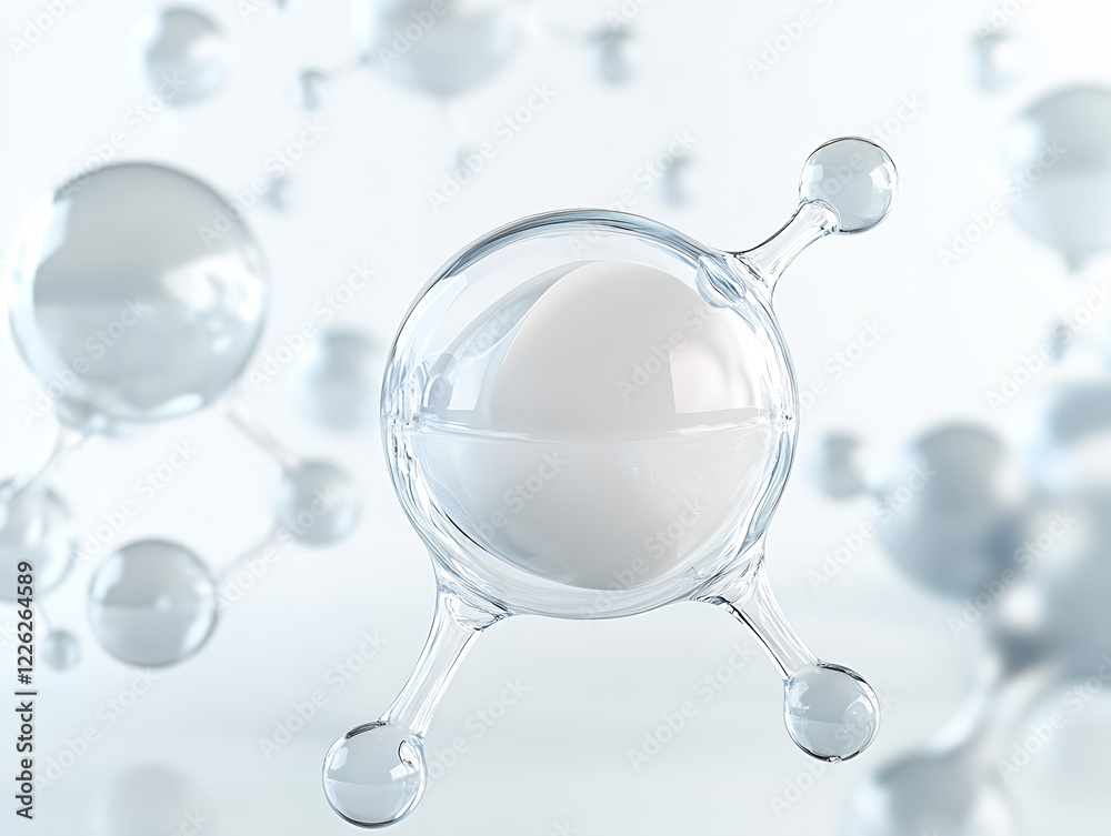Poster Transparent Spherical Molecular Structures Floating in a Sterile Scientific Environment : Generative AI