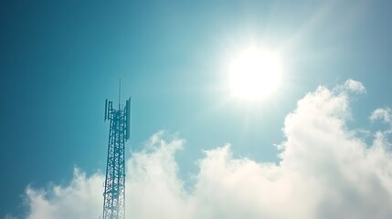 Telecommunication Tower Against a Bright Sunny Sky