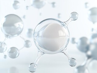Transparent Spherical Molecular Structures Floating in a Sterile Scientific Environment : Generative AI