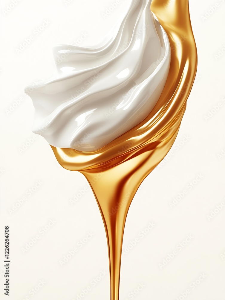 Poster Artistic fusion of silky yogurt texture with flowing golden honey streams : Generative AI