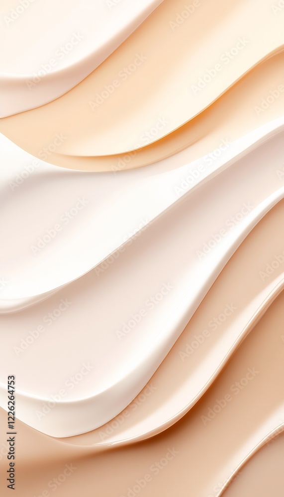 Aufkleber soft beige and cream layered waves and curves for calm background design : generative ai
