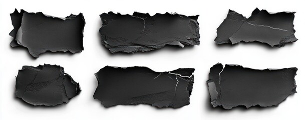 Torn Black Paper Elements on White Background Asymmetrical Design