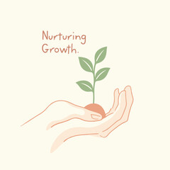 Delicate Hand Cradeling Growth: A Line Art Journey of Nurturing and Renewal