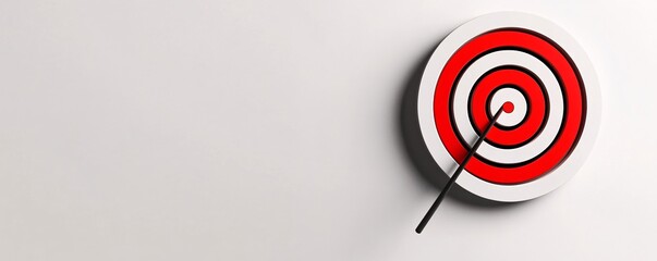 Successful strike: black arrow hitting the bullseye of a red and white target against a white background