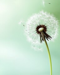 A single dandelion in seed form delicate fluff A single dandelion in seed form with delicate, airy fluff Close-up of a dandelion in seed stage showcasing its fragile beauty