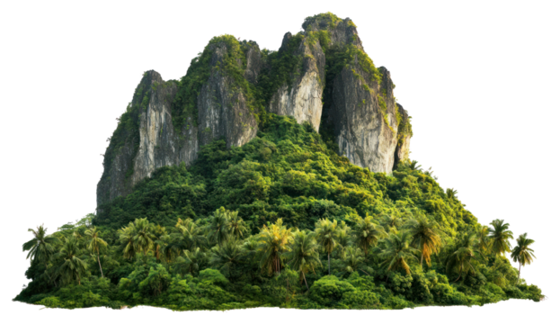 PNG Green tall tropical mountain landscape nature forest. - Powered by Adobe