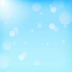 Sun light glare at background of blue clear sky, flecks of sunlight, bright shining sun, sunny day without clouds, bokeh effect, poster or banner, up to sky, splash of sun, cartoon illustration