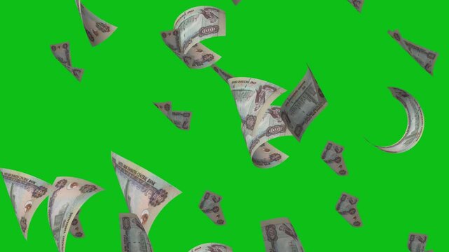 Falling dirhams Green screen, a rain of UAE dirham with green screen chroma key 
