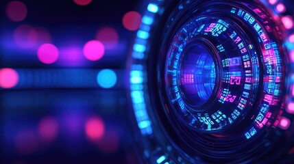 Futuristic technology lens, glowing, abstract background, digital interface, sci-fi concept