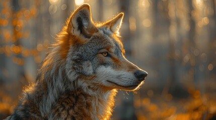 Naklejka premium There is a wolf that is looking at something in the distance, animal background