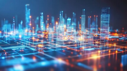 Futuristic Cityscape Digital Architecture Illuminated Night