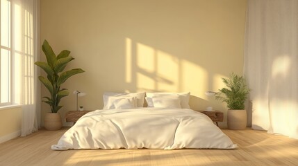 Modern contemporary bedroom interior design with natural patterns in the room, AI generated images