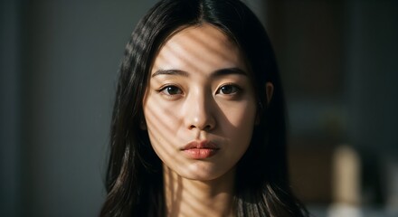 Fototapeta premium Confident Asian Woman Portrait, Smiling and Looking at Camera for Stock Photography