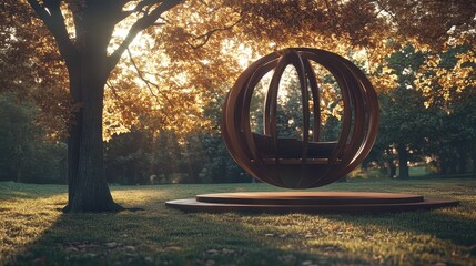Spherical Wooden Swing Hanging in Autumn Park