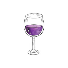 Doodle hand-drawn a glass of purple wine cartoon vector drink illustration.