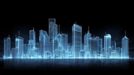 Digital Skyline Wireframe Cityscape Modern Architecture