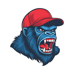 angry gorilla vector. gorilla wearing red cap isolated on a white background. gorilla mascot for logo © Rashid