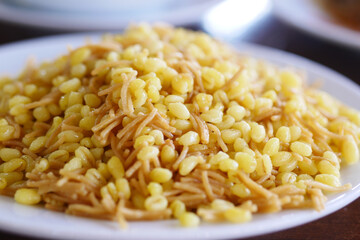 Tasty snack of split yellow lentils and fried noodles