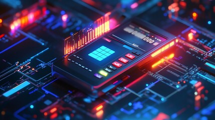 Futuristic Technology: Digital Device on Circuit Board