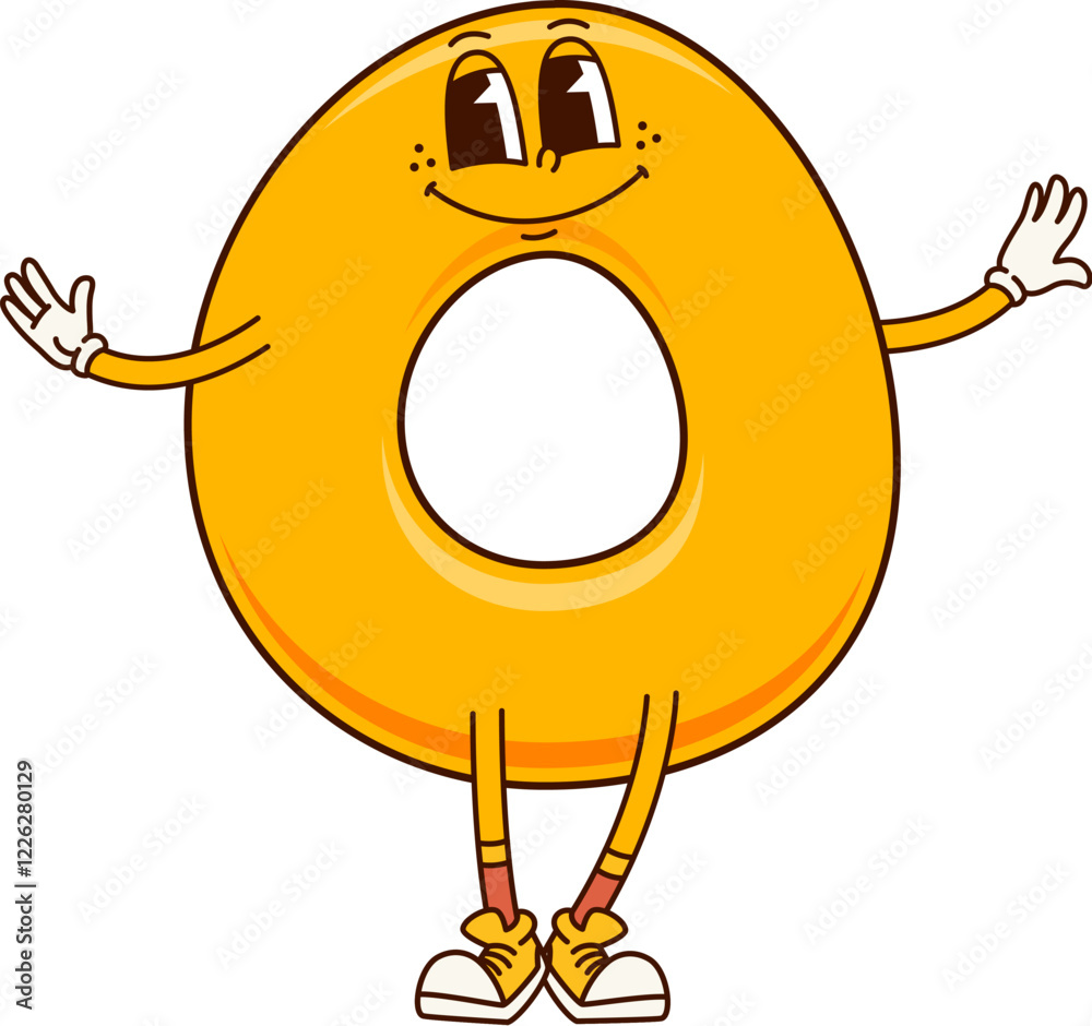 Aufkleber Groovy math number 0 cartoon character with funny face and happy smile, vector numeral. Groovy number 0 or Zero numeral for mathematics emoji, kids comic font or equation cartoon character