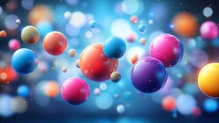 Colorful spheres float in a vibrant blue background