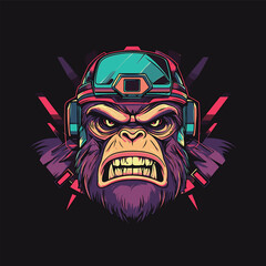 Gorilla biker mascot with spark plug in the mouth.