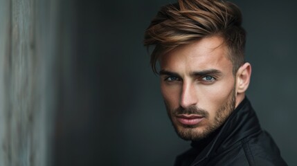 Fototapeta premium Portrait of man with stylish hair for salon, AI generated image