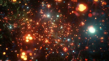 Naklejka premium Abstract Network: Glowing Nodes and Connections in a Digital Cosmos