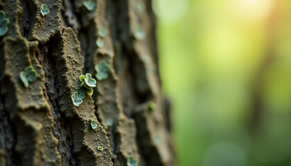 Obraz premium Close-up of Tree Bark with Moss in Forest