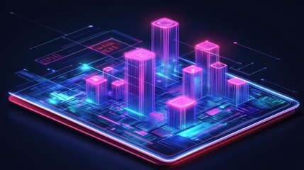 Neon Cityscape on a Futuristic Digital Device