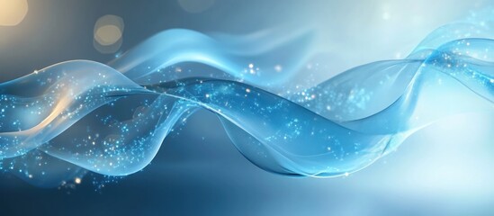 Abstract blue wave with sparkling particles.