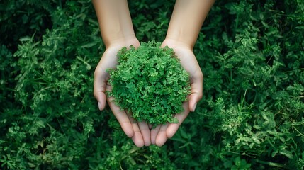 Protecting Our Planet: Hands Gently Holding a Lush Green Plant