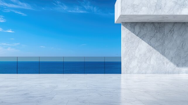 Ocean view from marble balcony, sunny day. Luxury real estate advertising - Powered by Adobe