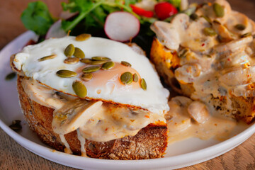 Delicious open-faced sandwich with egg and salad