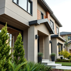 Obraz premium Modern Luxury Home Exterior: Contemporary Architecture and Landscaping Design