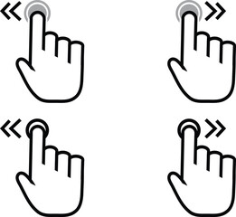 Hand cursor swipe icons illustrations of touchscreen gestures for navigation.