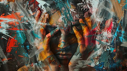 A symbolic photo collage with abstract elements representing emotions like love, fear, and joy.