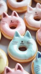 Obraz premium Decorating donuts with pastel icing and cat ears bakery food art cozy kitchen creative cute treats