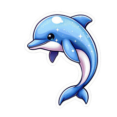 Sparkling Blue Dolphin with Cute Eyes in Sticker Style Illustration