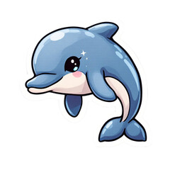 Adorable cartoon dolphin sticker with cute eyes and shining sparkles