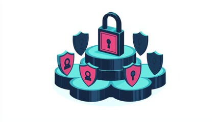 Obraz premium A Stack of Security Icons Symbolizing the Concept of a Digital Fortress for Future Safety and Technology Advancement in Cybersecurity and Protection