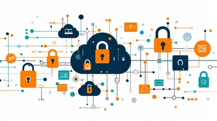 Naklejka premium Secure Your Future: Digital Fortress Technology with Cloud Lock and Icon Integration for Enhanced Data Protection and Innovation in the Technological Landscape