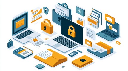 Obraz premium Secure the Future: Building a Digital Fortress with Cutting Edge Technology Including Computers, Laptops, and More Devices for Ultimate Cybersecurity