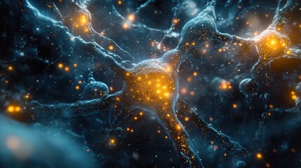 Stunning abstract image of a neuron network, glowing with vibrant energy. Ideal for science, technology, or medical projects needing a visual representation of neural connections.