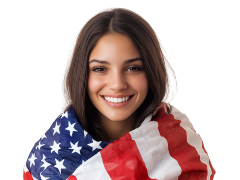 young woman with american flag - Powered by Adobe
