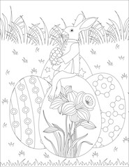 Bunny sitting on easter egg coloring easter book page vector