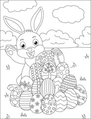 Easter egg hunt bunny with eggs coloring page vector