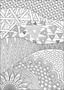 Wave pattern coloring page vector white and black zentangle art anti-stress fun