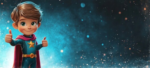 Brave Boy Superhero Costume Vibrant Background